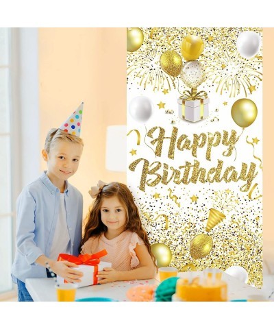 Gold White Birthday Party Decorations Banner Gold and White Happy Birthday Door Banner Large Gold White Birthday Door Cover B...