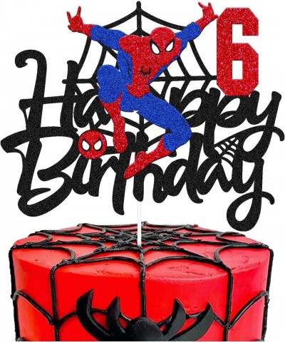 Spider 6th Cake Topper Spider Birthday Cake Decoration Spider Happy Birthday Cake Decor for Men Boy Children Bday Party Suppl...