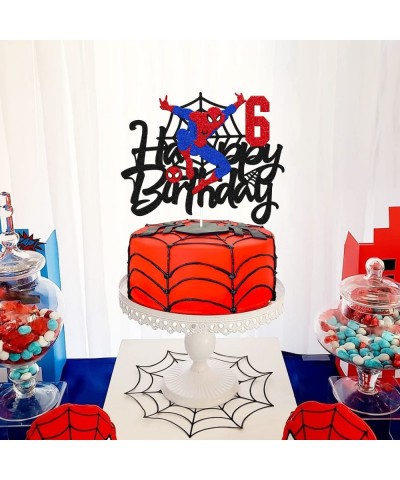 Spider 6th Cake Topper Spider Birthday Cake Decoration Spider Happy Birthday Cake Decor for Men Boy Children Bday Party Suppl...