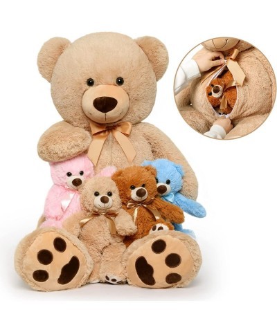 41Inches Brown Giant Teddy Bear with 4 Baby Bears Inside Its Zipper Belly Big Stuffed Animal Plush Soft Bear Gifts for Kids o...