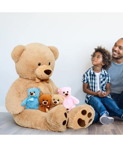 41Inches Brown Giant Teddy Bear with 4 Baby Bears Inside Its Zipper Belly Big Stuffed Animal Plush Soft Bear Gifts for Kids o...