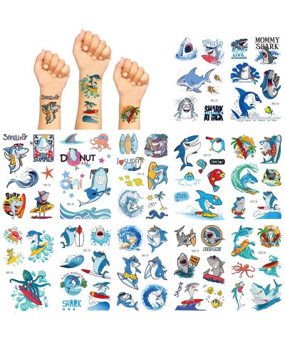 Temporary Tattoos Kids Cartoon Surfing Shark Theme Fake Tattoos for Children Boys Birthday Party Favors Accessory Goodie Bag ...