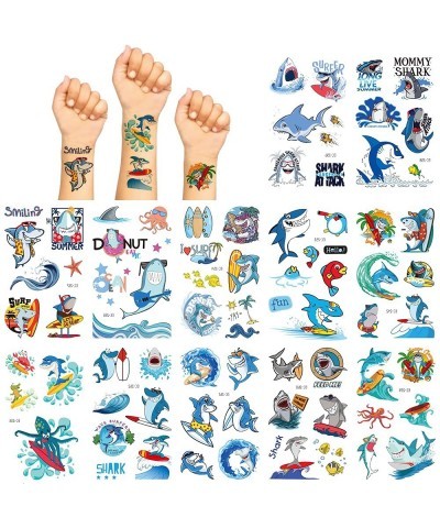 Temporary Tattoos Kids Cartoon Surfing Shark Theme Fake Tattoos for Children Boys Birthday Party Favors Accessory Goodie Bag ...