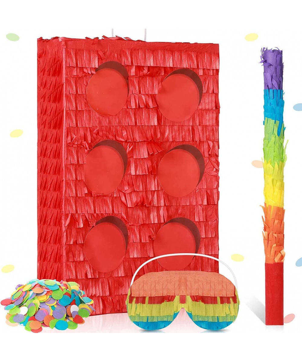 Building Blocks Pinata Bundle Fiesta Pinata Set Include Bricks Pinata Bat Stick Blindfold Mask and Confetti for Kids Blocks T...