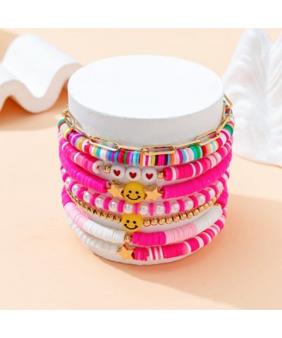 Heishi Surfer Bracelets Set Clay Bead Preppy Bracelets Smiley Face Bracelets Evil Eye Bracelets for Teen Girls Y2k Bracelets ...