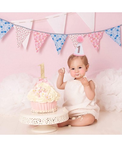 First Birthday Hat for Baby Girls - White Glitter Birthday Hat with Pink Pom Topper 1st Birthday Girl Decoration Pink Birthda...