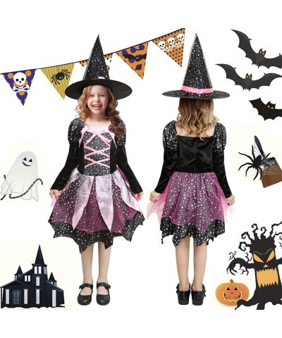 Halloween Witch Costume for 4-7 Years Girls Cute Witch Cosplay Dress Set for Halloween Kids Dress-Up Party $15.91 Kids' Costumes