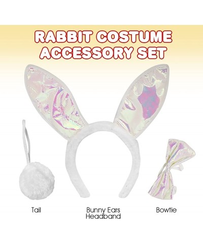 Easter Bunny-Costume-Accessories 3 Piece Set Bunny Outfit with Plush Ears Tail and Bowtie Bunny Ears Headband Set for Kids an...