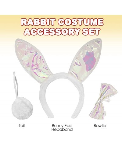 Easter Bunny-Costume-Accessories 3 Piece Set Bunny Outfit with Plush Ears Tail and Bowtie Bunny Ears Headband Set for Kids an...