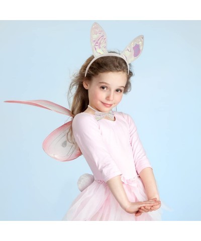 Easter Bunny-Costume-Accessories 3 Piece Set Bunny Outfit with Plush Ears Tail and Bowtie Bunny Ears Headband Set for Kids an...