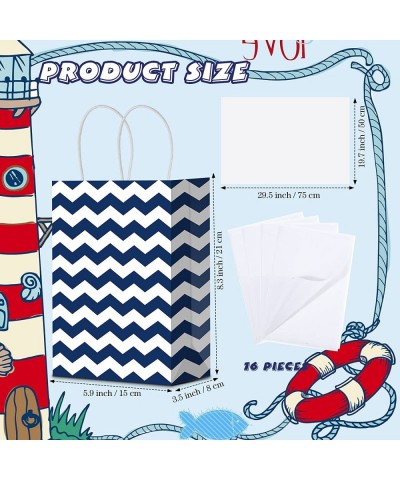 16 Set Nautical Party Paper Bags with Tissue Paper Nautical Gift Bags with Handles Nautical Candy Bags Marine Anchors Goody T...