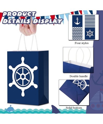 16 Set Nautical Party Paper Bags with Tissue Paper Nautical Gift Bags with Handles Nautical Candy Bags Marine Anchors Goody T...