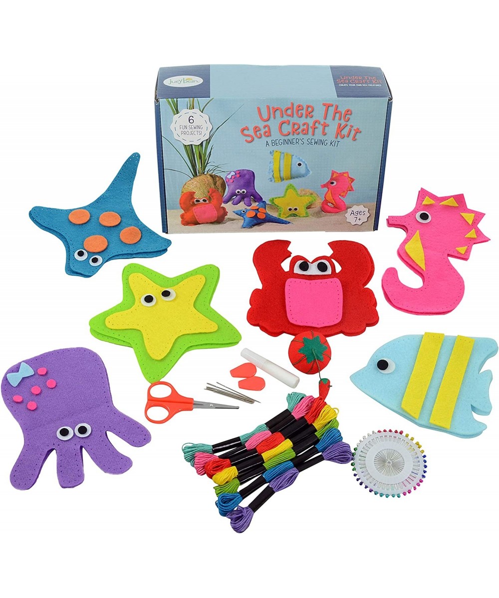 Kid Craft Felt Kit - 6 Cute Sea Animals Beginners Sewing Kits - Little Kids Ages 7 to 12 - Easy Childrens First Sew Kit - Gre...