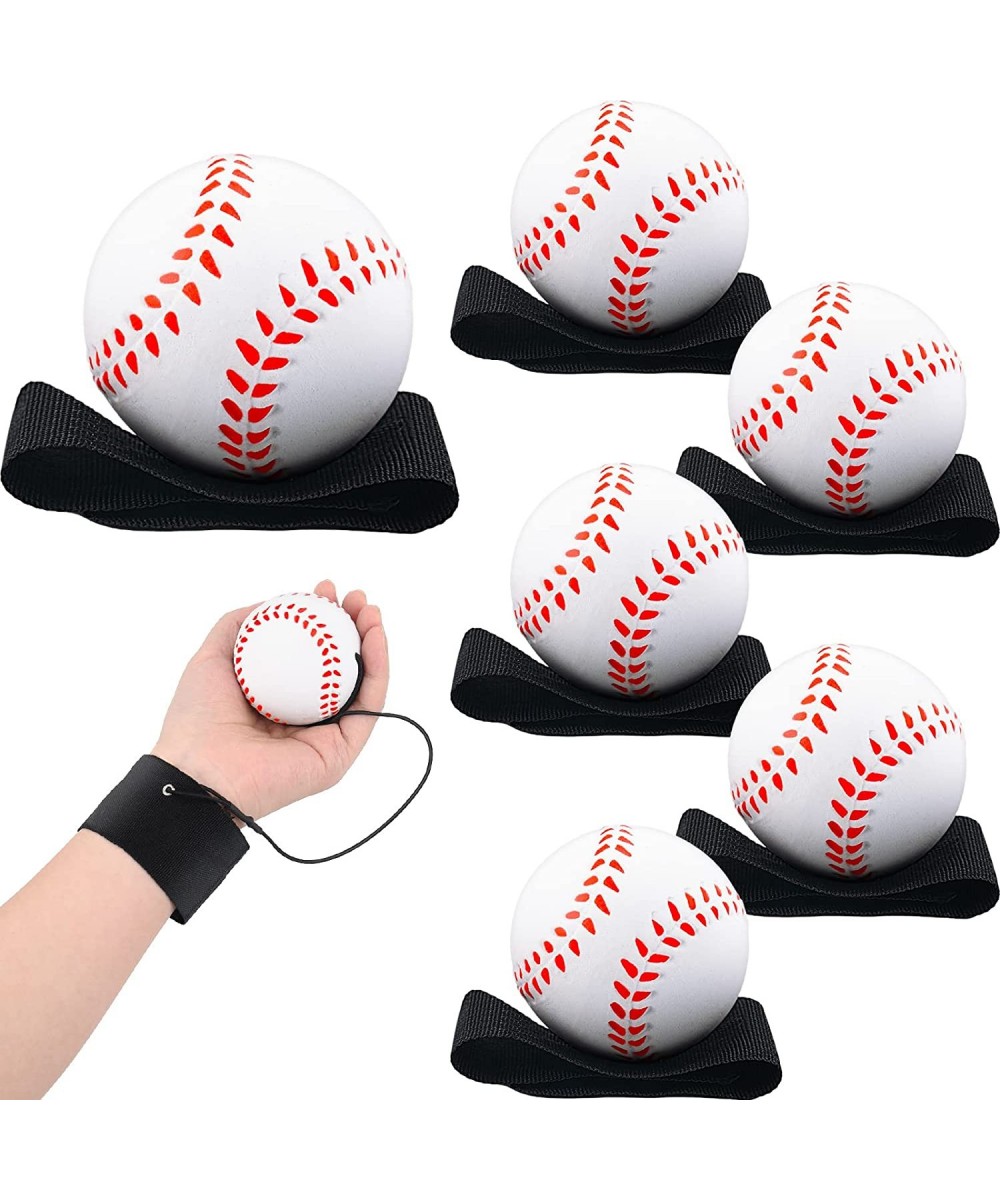 6 Pcs 2.36 Inch Sports Wrist Balls Baseball Ball Wristband Toys Rebound Ball Rubber Baseball Wrist Return Ball on a String fo...