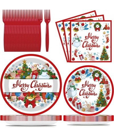 96Pieces Christmas Paper Plates and Napkins Set Disposable Christmas Party Dinner Dessert Plates Decoration Supplies Kids Cut...