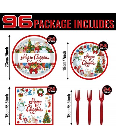 96Pieces Christmas Paper Plates and Napkins Set Disposable Christmas Party Dinner Dessert Plates Decoration Supplies Kids Cut...