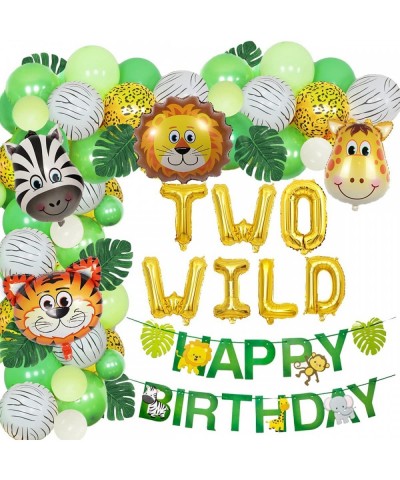 Jungle Theme 2nd Birthday Party Supplies Safari Balloons Garland Arch Kit Decorations TWO WILD Animals Balloons Green Artific...