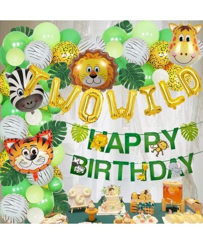 Jungle Theme 2nd Birthday Party Supplies Safari Balloons Garland Arch Kit Decorations TWO WILD Animals Balloons Green Artific...