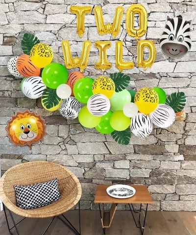 Jungle Theme 2nd Birthday Party Supplies Safari Balloons Garland Arch Kit Decorations TWO WILD Animals Balloons Green Artific...