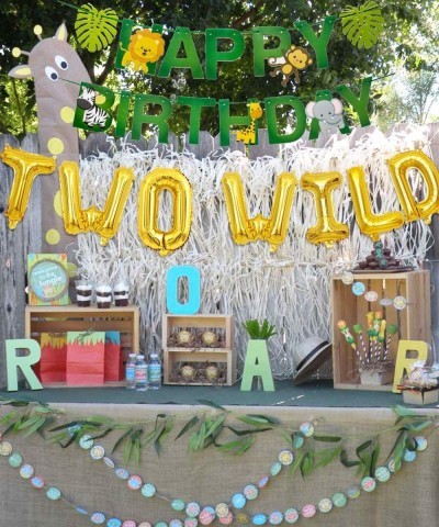 Jungle Theme 2nd Birthday Party Supplies Safari Balloons Garland Arch Kit Decorations TWO WILD Animals Balloons Green Artific...