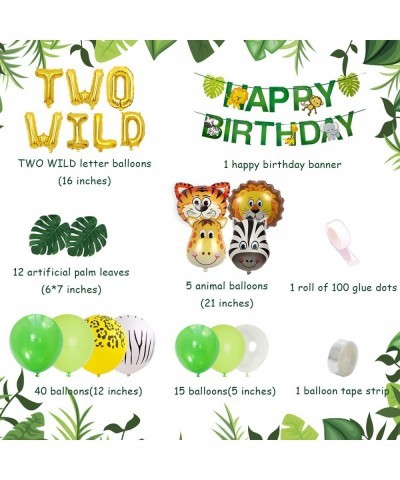 Jungle Theme 2nd Birthday Party Supplies Safari Balloons Garland Arch Kit Decorations TWO WILD Animals Balloons Green Artific...