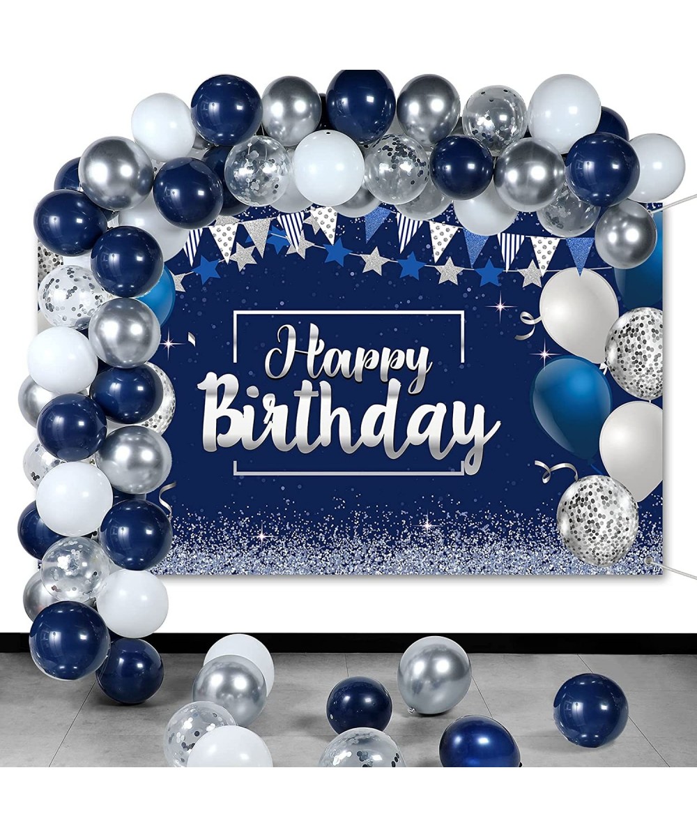 Navy Blue Birthday Confetti Balloons Kit Set 50 Pieces Blue Birthday Photography Backdrop Banner Package for Boys Girls Men W...