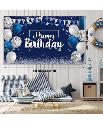 Navy Blue Birthday Confetti Balloons Kit Set 50 Pieces Blue Birthday Photography Backdrop Banner Package for Boys Girls Men W...