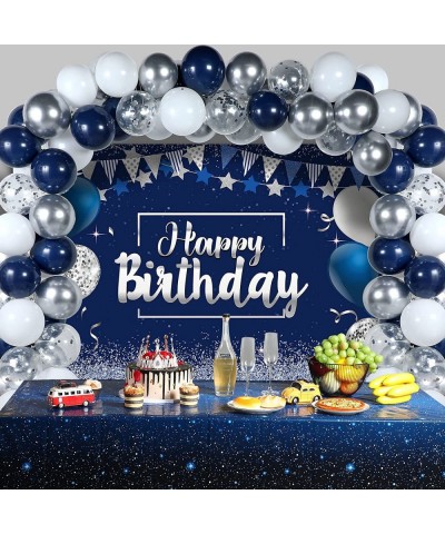 Navy Blue Birthday Confetti Balloons Kit Set 50 Pieces Blue Birthday Photography Backdrop Banner Package for Boys Girls Men W...