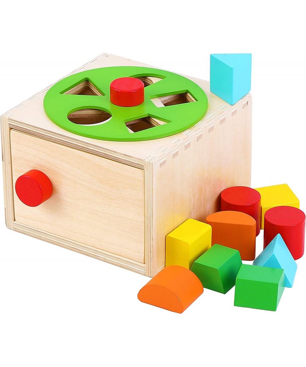 TOWO Wooden Shape Sorter - Sorting Box with Latch Lock - Rotating Wheel -Screw- and Shape Blocks- Sorting Cube Educational To...