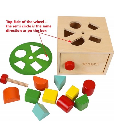 TOWO Wooden Shape Sorter - Sorting Box with Latch Lock - Rotating Wheel -Screw- and Shape Blocks- Sorting Cube Educational To...