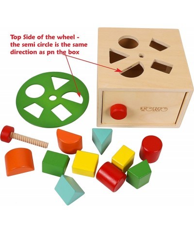 TOWO Wooden Shape Sorter - Sorting Box with Latch Lock - Rotating Wheel -Screw- and Shape Blocks- Sorting Cube Educational To...