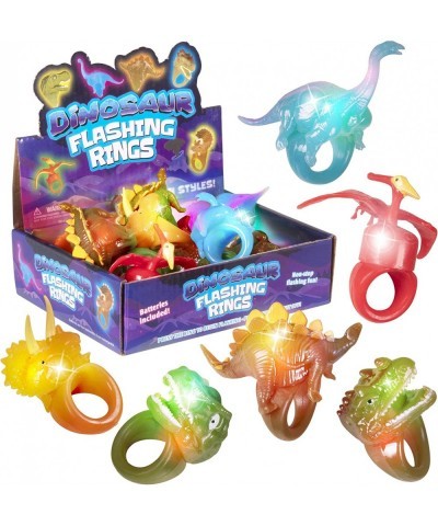 Kangaroo's Jumbo Flashing Dinosaur Jelly Bumpy Rings (12-Pack) Toy Rings LED or Light Up Party Favors For Kids T-Rex Brontosa...