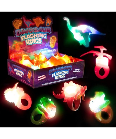 Kangaroo's Jumbo Flashing Dinosaur Jelly Bumpy Rings (12-Pack) Toy Rings LED or Light Up Party Favors For Kids T-Rex Brontosa...