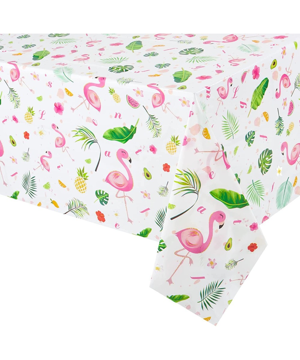 Flamingo Tablecloth - 2 PCS 108''x 54'' Tropical Luau Party Disposable Plastic Table Cover Pineapple Party Supplies for Kid G...