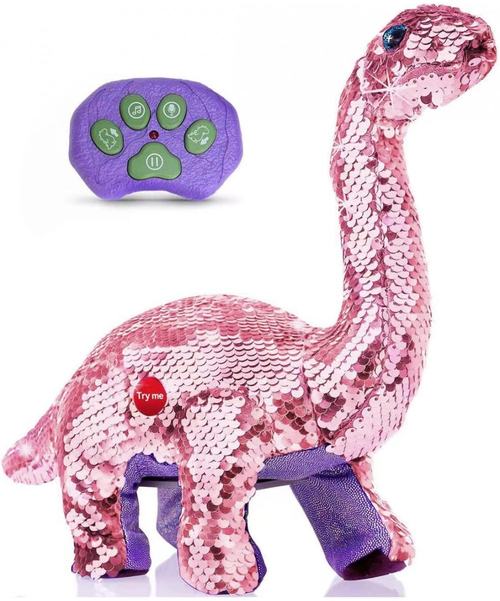 Remote Control Reversible Sequins Dinosaur Toy for Girls Toddlers Age 3 Years Old & Up RC Dino Can Repeat & Walk & Roar& Sing...