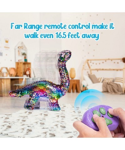 Remote Control Reversible Sequins Dinosaur Toy for Girls Toddlers Age 3 Years Old & Up RC Dino Can Repeat & Walk & Roar& Sing...