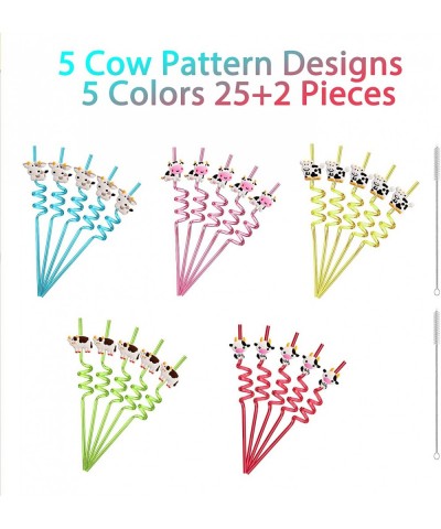 25 Cow Party Favors Drinking Straws Goodie Gifts for Boys Girls Holy Cow Im One Birthday Party Supplies with 2 PCS Cleaning B...