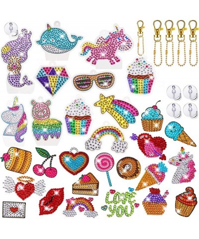 48 Pieces Gem Diamond Painting Kit for Kids Diamond Painting Stickers Suncatchers and Keychains with Keyrings and Hooks for K...