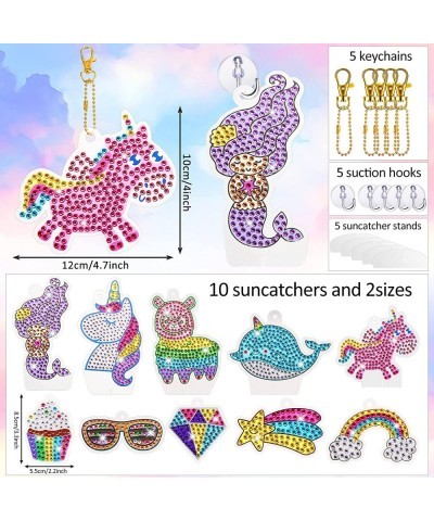 48 Pieces Gem Diamond Painting Kit for Kids Diamond Painting Stickers Suncatchers and Keychains with Keyrings and Hooks for K...