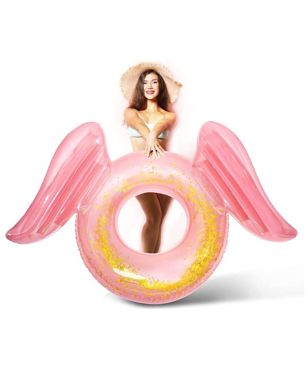 Inflatable Pool Floats with Glitter Angel Wings Sparkle Swimming Float Tubes Glitter Transparent Lounger for Kids Adults Swim...