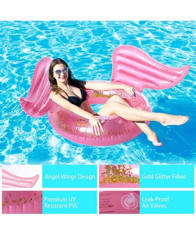 Inflatable Pool Floats with Glitter Angel Wings Sparkle Swimming Float Tubes Glitter Transparent Lounger for Kids Adults Swim...