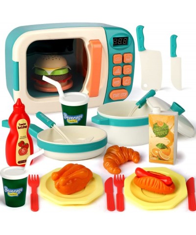 Microwave Toys Kitchen Play Set Kids Pretend Play Electronic Oven with Play Food Cookware Pot and Pan Toy Set Cooking Utensil...