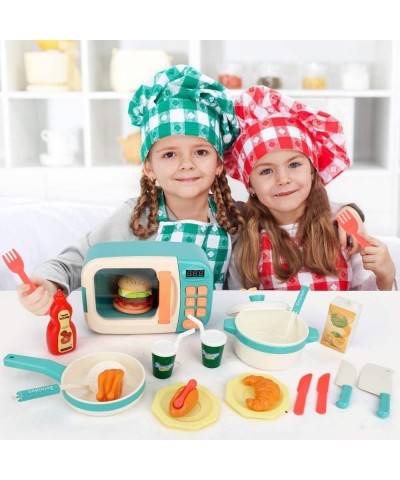 Microwave Toys Kitchen Play Set Kids Pretend Play Electronic Oven with Play Food Cookware Pot and Pan Toy Set Cooking Utensil...