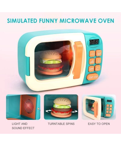 Microwave Toys Kitchen Play Set Kids Pretend Play Electronic Oven with Play Food Cookware Pot and Pan Toy Set Cooking Utensil...