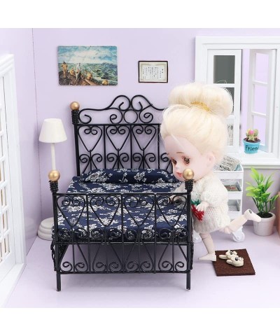 Dollhouse Decoration Accessories 1:12 Dollhouse Miniature Furniture Scene Simulation Bedroom Double Bed $55.59 Dollhouse Acce...