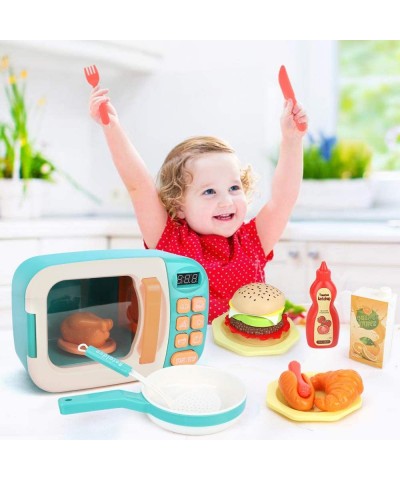 Microwave Toys Kitchen Play Set Kids Pretend Play Electronic Oven with Play Food Cookware Pot and Pan Toy Set Cooking Utensil...