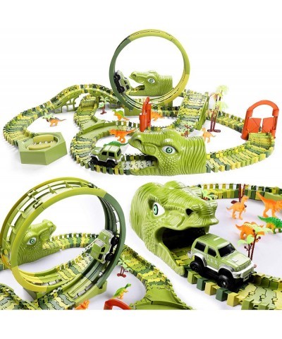 Dinosaur Race Car Track Toys 400 pcs Create Dinosaur World Road Race Flexible Tracks with 360 Loop and Auto Turntable Playset...