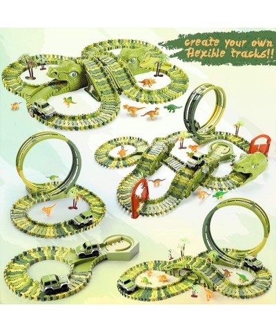 Dinosaur Race Car Track Toys 400 pcs Create Dinosaur World Road Race Flexible Tracks with 360 Loop and Auto Turntable Playset...