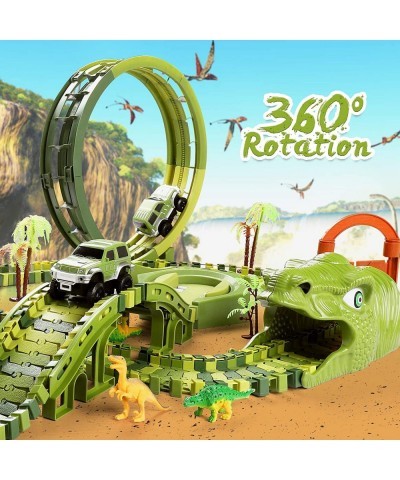 Dinosaur Race Car Track Toys 400 pcs Create Dinosaur World Road Race Flexible Tracks with 360 Loop and Auto Turntable Playset...