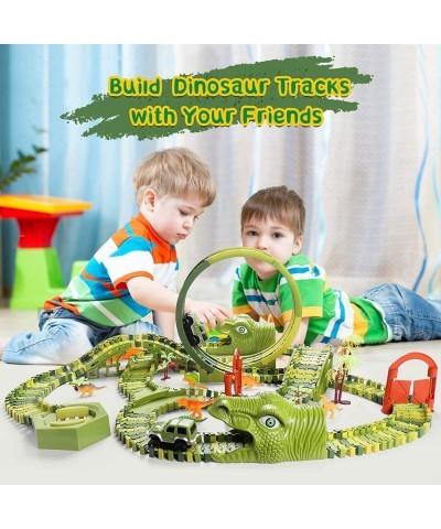 Dinosaur Race Car Track Toys 400 pcs Create Dinosaur World Road Race Flexible Tracks with 360 Loop and Auto Turntable Playset...